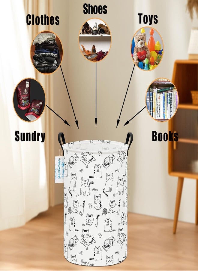 LANGYASHAN Laundry Basket Canvas Fabric Collapsible Organizer Basket for Storage Bin Toy Bins Gift Baskets Bedroom Clothes Children Nursery Hamper (Cat) - Image 4